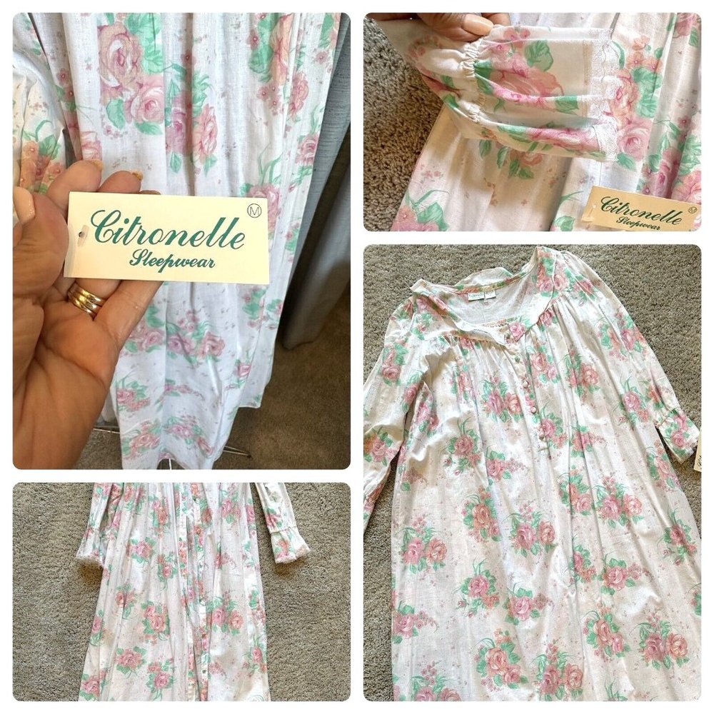 Vtg Women Citronelle 2 Pc Matching Robe & Nightgown Medium Pink with flowers NWT